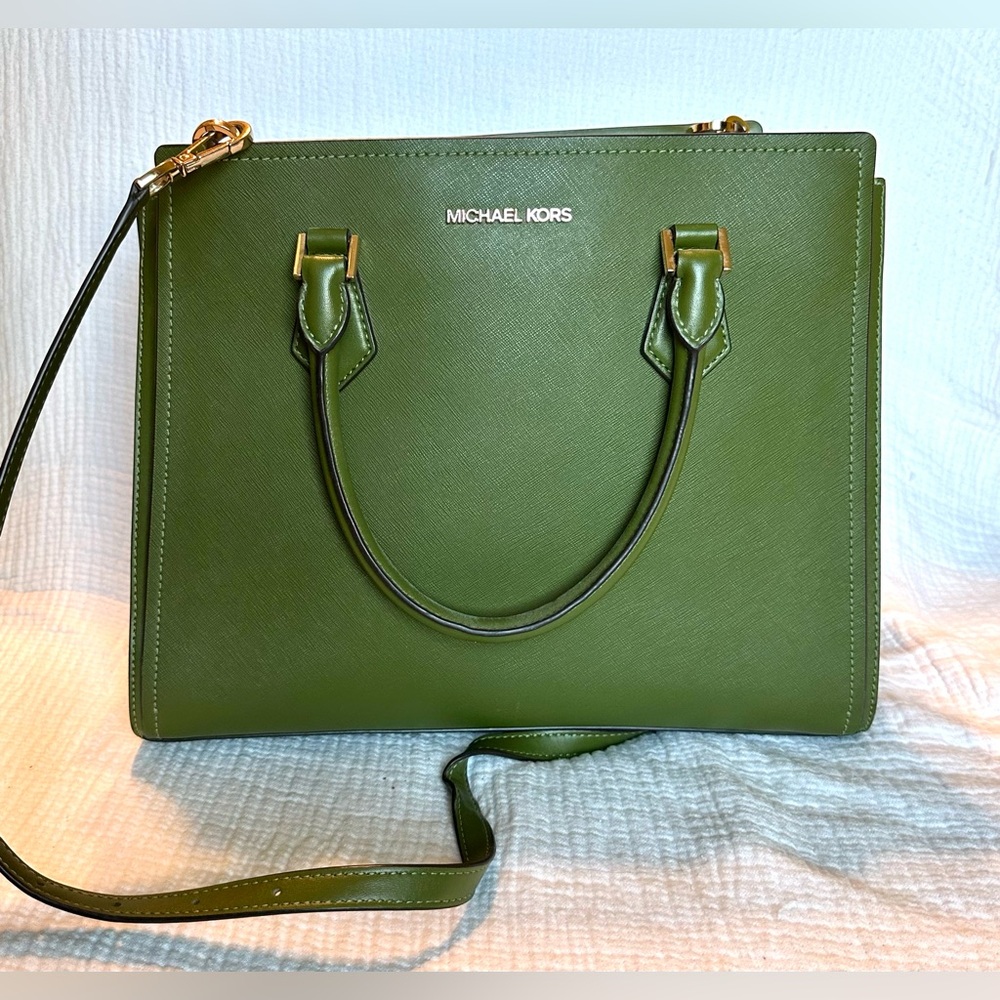 Michael Kors Green Satchel with Gold Accents